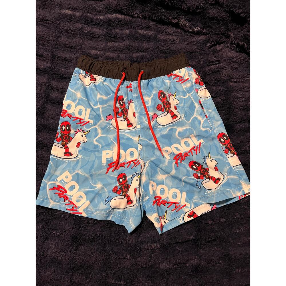 Marvel Deadpool Mens Medium Swim Trunks Pool Party Shorts NWOT